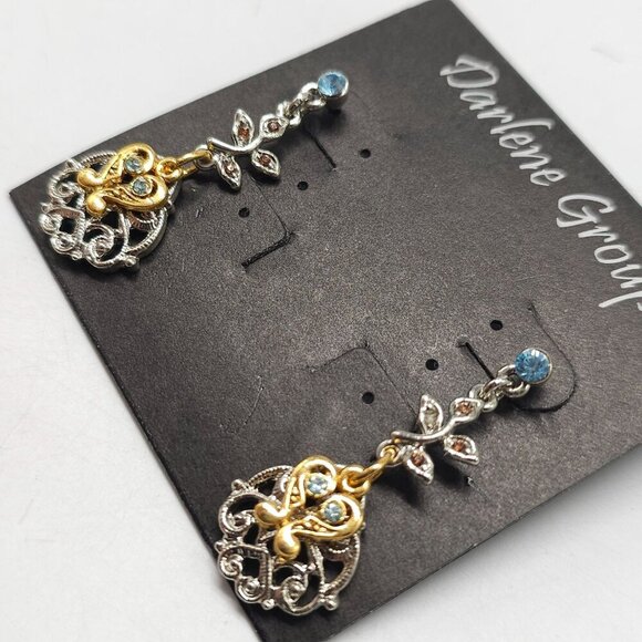 Darlene Group Gold Silver Drop Earrings With Blue Orange Rhinestone Crystals - Picture 3 of 4